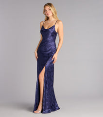 Kensie Satin Cowl Neck Slit Formal Dress