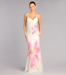 Maia Floral Print Sequin Mermaid Dress