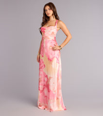 Danielle Satin Abstract Column Formal Dress