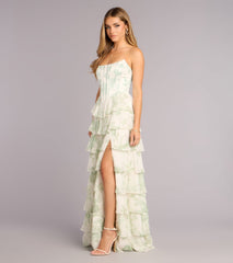 Lilyana Floral Chiffon Strapless Ruffle A-Line Dress