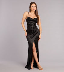 Helga Satin Beaded Lace-Up Formal Dress
