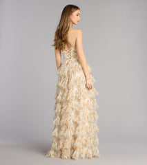Madisyn Floral Lace-Up Ruffle Ball Gown