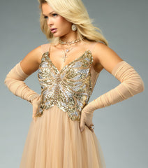 Rona Sequin Applique Butterfly A-Line Ball Gown