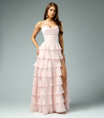 Lilliana Chiffon Ruffle A-Line Gown