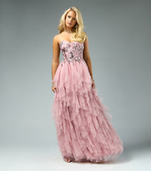 Amara Sequin Tulle Floral A-Line Gown