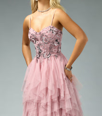 Amara Sequin Tulle Floral A-Line Gown