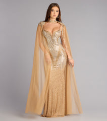 Kayte Rhinestone Mermaid Dress With Cape