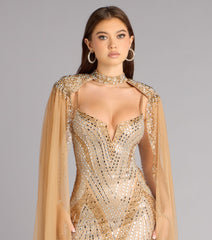 Kayte Rhinestone Mermaid Dress With Cape