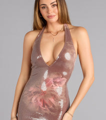 Night Garden Glow Floral Sequin Halter Dress