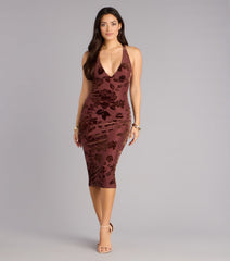 Petal Imprint Floral Bodycon Midi Dress
