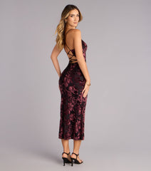 Floral After Dark Burnout Lace-Up Midi Dress