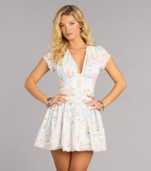Charming Babe Bow And Floral Print Skater Dress