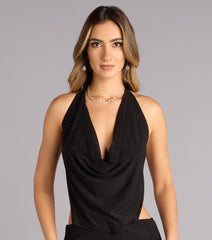 Midnight Intentions Glitter Halter Maxi Dress