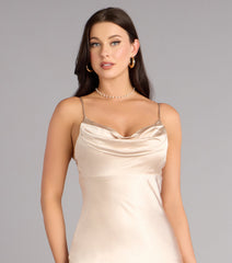 Soft Radiance Satin Cowl Midi Dress