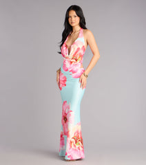 Bold Confidence Floral Print Cowl Neck Maxi Dress