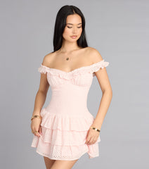 Sweet Plans Eyelet Off-The-Shoulder Skater Dress
