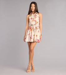 Brunch Plans Belted Floral Skater Dress