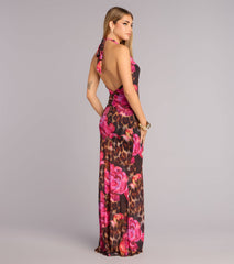 Wild Bloom Cowl Halter Maxi Dress