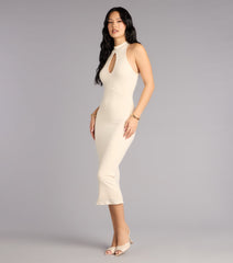 Majorly Chic Ribbed Knit Mock Neck Midi Dress
