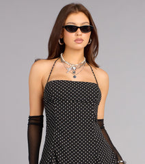 Café Plans Polka Dot Halter Mini Dress