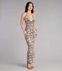 Strike Again Snake Print Maxi Dress With Texture