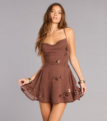 Flirty Sparkle Floral Sequin Mini Dress