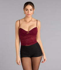 Glow Play Cowl Rhinestone Beaded Tank Top