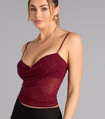 Glow Play Cowl Rhinestone Beaded Tank Top