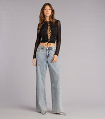Laced-Up Intrigue Rhinestone Crop Top