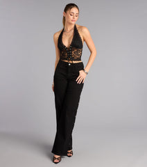 Midnight Desire Lace Up Halter Crop Top