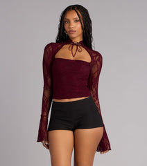 Polished Temptation Lace Long Sleeve Tie Top