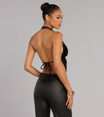 Soft Shine Foiled Velvet Halter Crop Top
