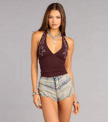 Hot Plans Flame Stitch Halter Top