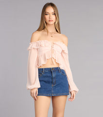 Soft Romance Ruffle Off-The-Shoulder Crop Top