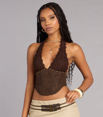 Caught Your Eye Faux Suede Corset Top