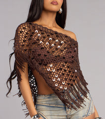 Bare Minimum Drama Sequin Crochet Fringe Poncho