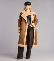Cozy In The City Faux Sherpa Shearling Trench Coat