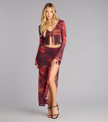 Sunset Glow Abstract Print Tie-Front Top