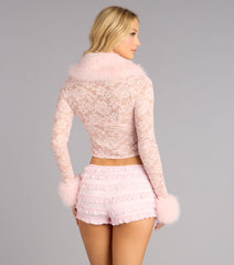Sweet Drama Removable Faux Fur Lace Cardigan