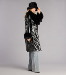 Glam Games Faux Fur Trim Trench Coat