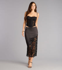 Low Key Luxe Satin Lace Midi Skirt