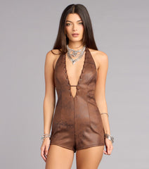 Dusty Trails Suede Halter Romper