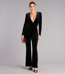 Scene Stealer Velvet Long Sleeve Flare Jumpsuit