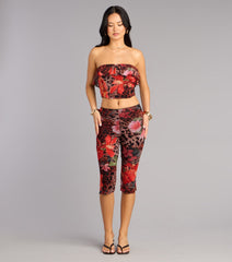 Wild Bloom Leopard And Floral Print Carpi Pants