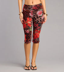 Wild Bloom Leopard And Floral Print Carpi Pants