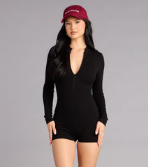 Easy Does It Ribbed Zip Up Romper