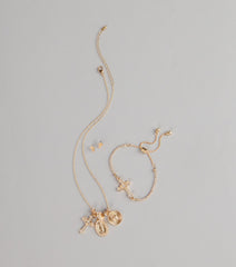Golden Blessings Charm Layered Necklace Set