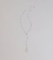 Soft Shine Rhinestone Cross Lariat Necklace