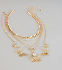 Golden Hour Glow Rhinestone Butterfly Layered Necklace