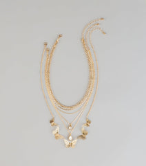 Golden Hour Glow Rhinestone Butterfly Layered Necklace
